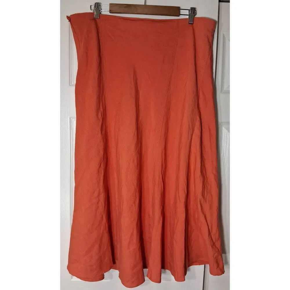 Caren sport womens 2xl orange long ankle maxi skirt 100% linen 40 inch waist